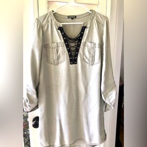 Express Lace-Up Silky Soft Twill Popover Tunic Dress. Size S